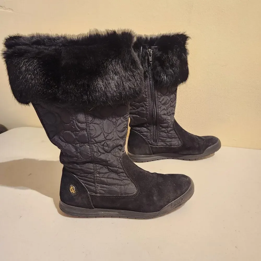 Coach Black Faux Fur Lined Quilted Boots Size 6 Women's Winter Snow Designer Y2K